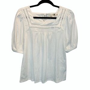 Everleigh Square Neck Lace Knit Top in White XS New